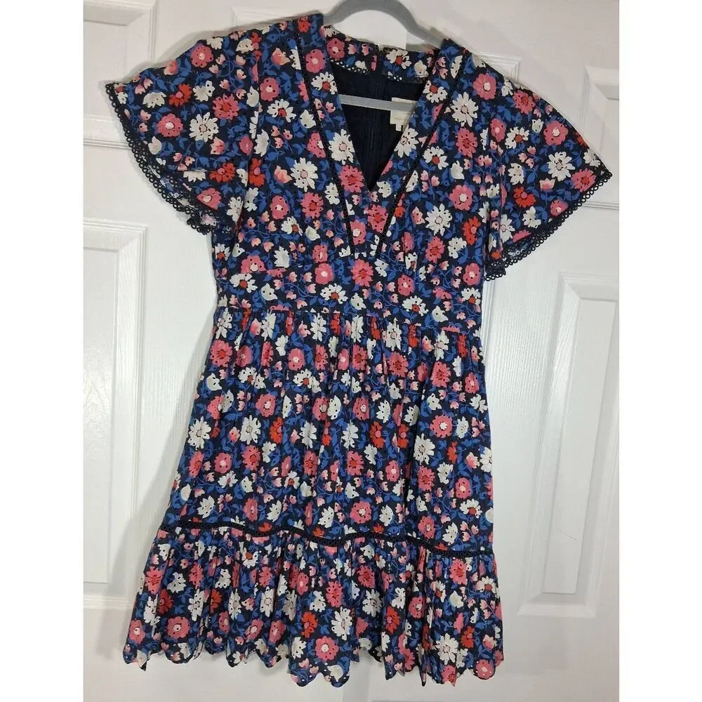 Kate spade womens size 12 shift dress blue pink boho whimsigoth flutter sleeve - Picture 4 of 11